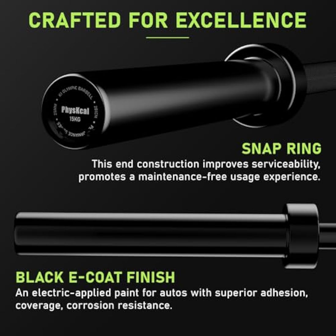 PhysKcal Olympic Barbell - 15kg/20kg Steel Bar for Weightlifting