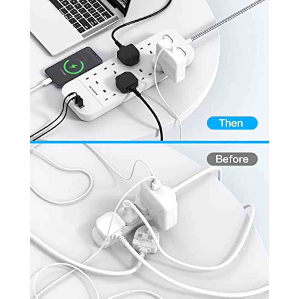Jolof Store 8-Way Power Strip – 10FT Extension Lead with 4 USB Ports
