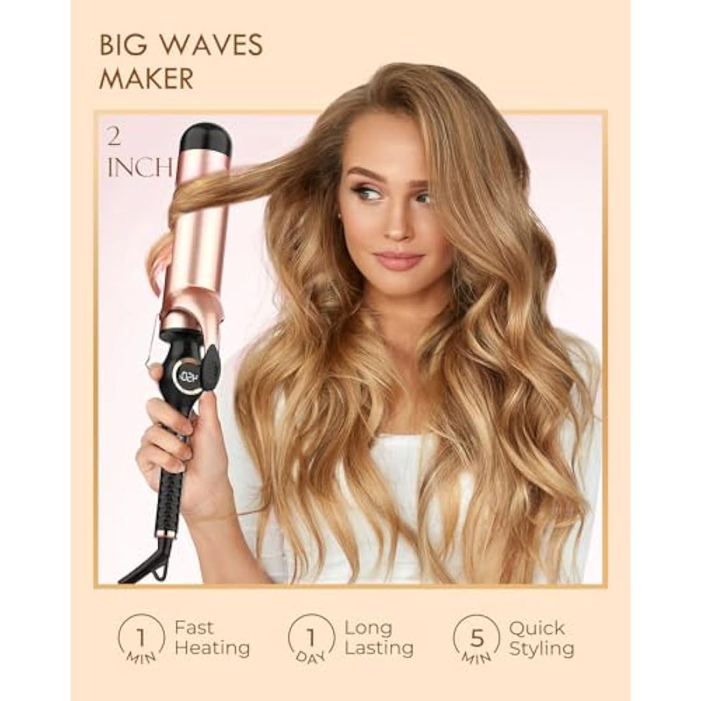 WEEYUM 50mm Ceramic Curling Tongs | Large Barrel Hair Wand for Waves