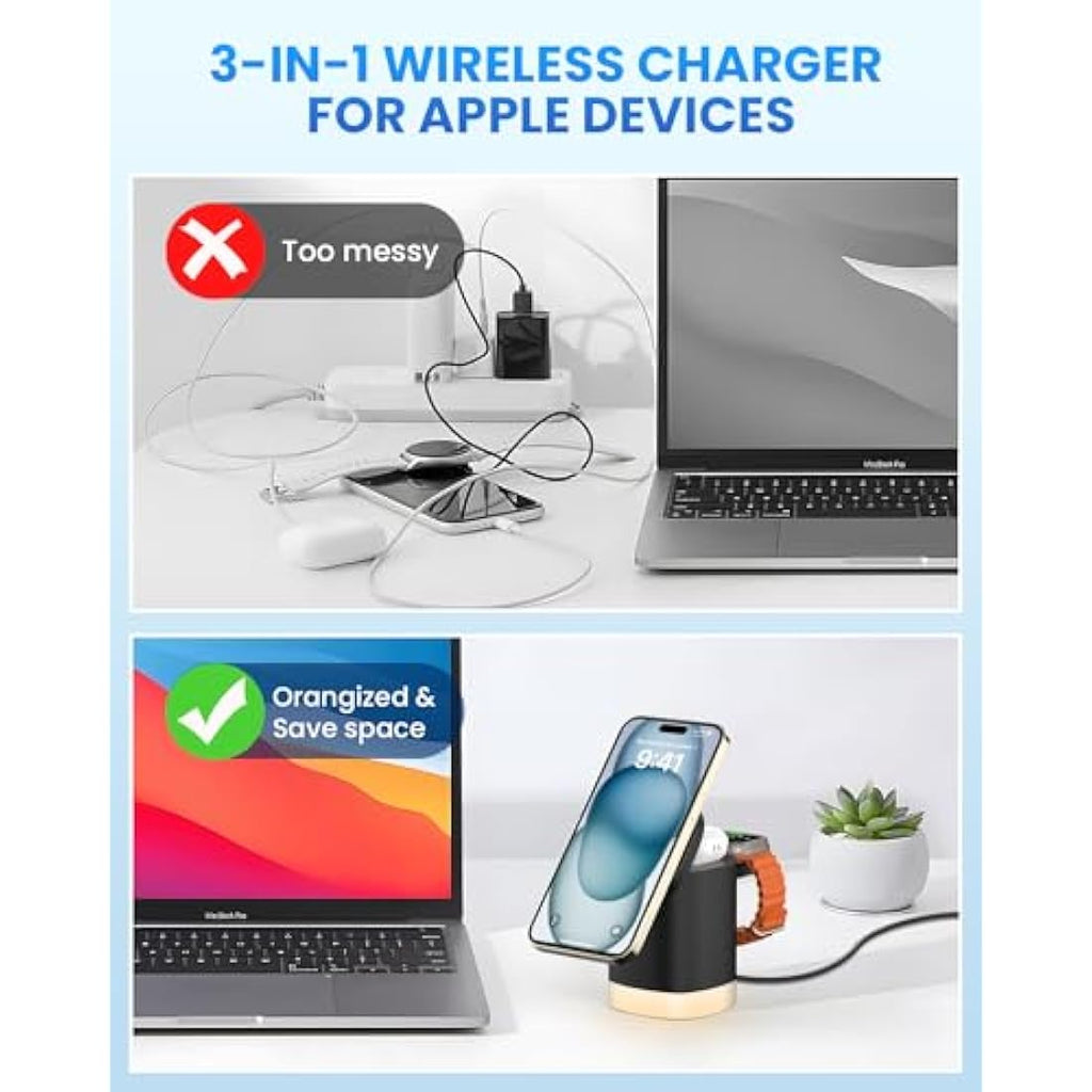 JoyGeek 3-in-1 Magnetic Wireless Charging Station for iPhone & Apple Watch