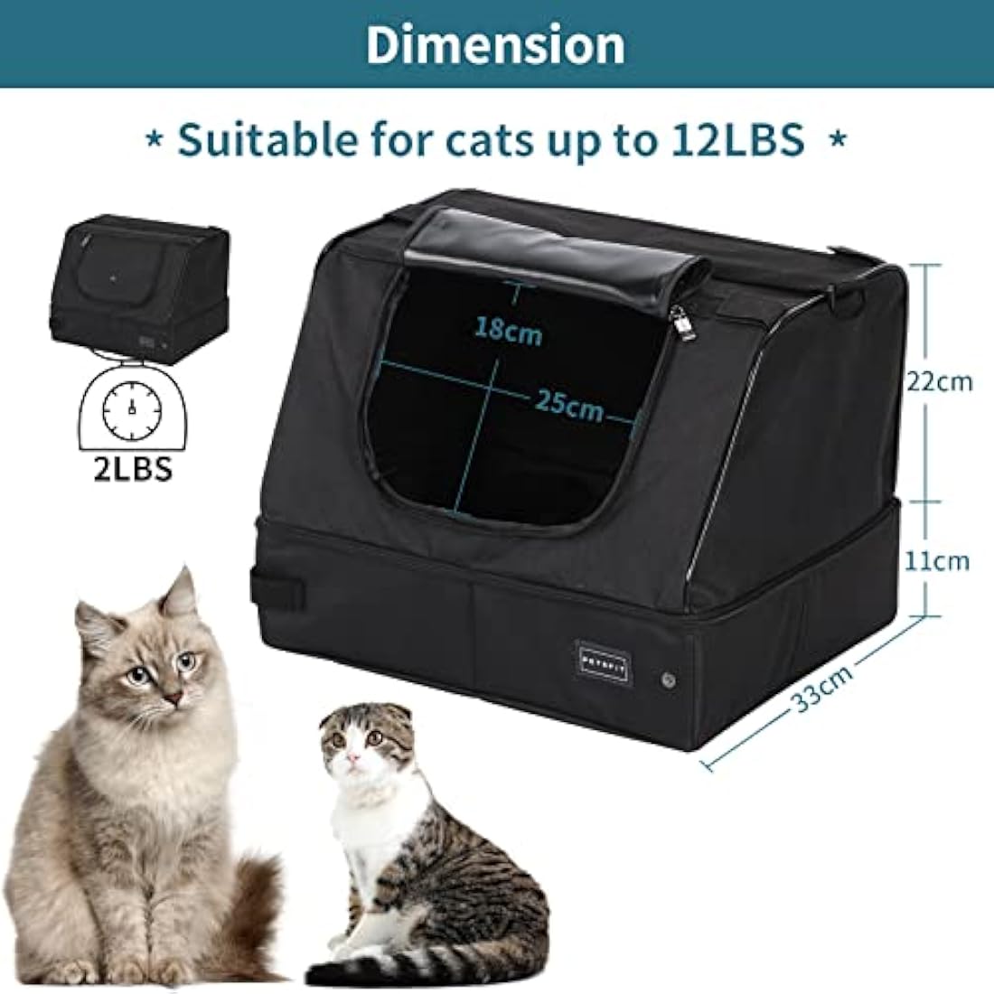 Petsfit Portable Cat Litter Box – Leak-Proof Collapsible Travel Box, Black