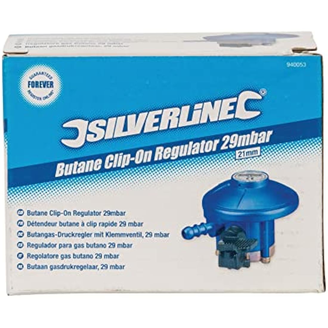 Silverline Butane Clip-On Gas Regulator | 21mm Valve for Calor & Flogas