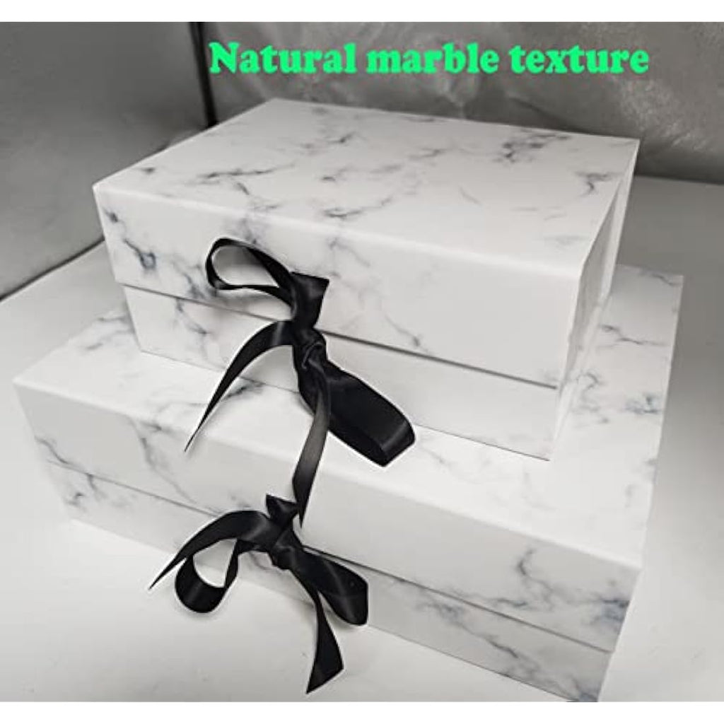 Large Marble Magnetic Gift Box with Ribbon – 33x26x11cm