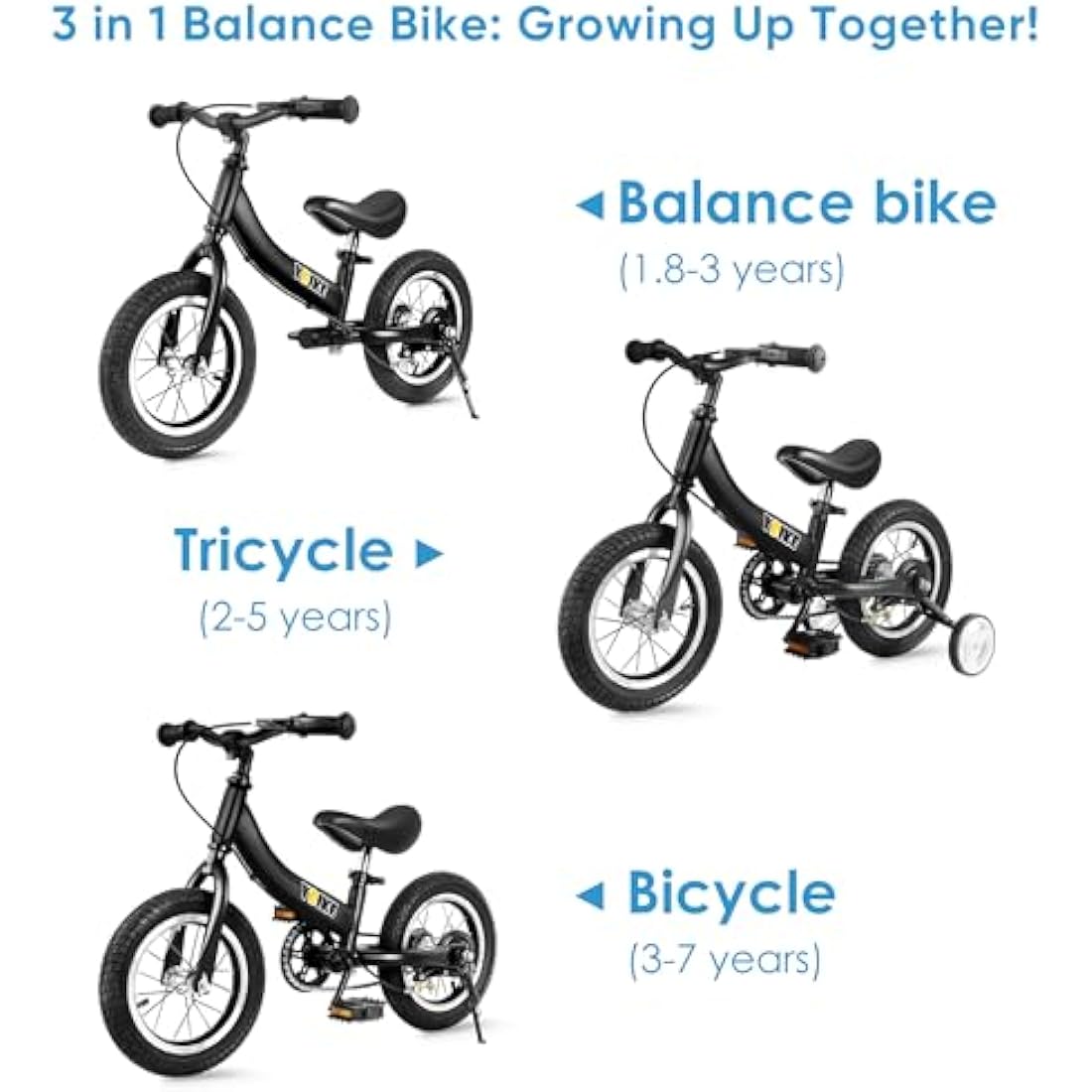 Jolof Store 2-in-1 Kids Balance Bike with Pedals and Brakes
