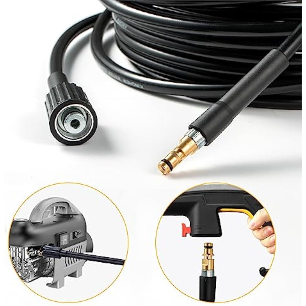 YUET 15M High Pressure Washer Hose for Karcher K2-K7 | M22 & C-Clip