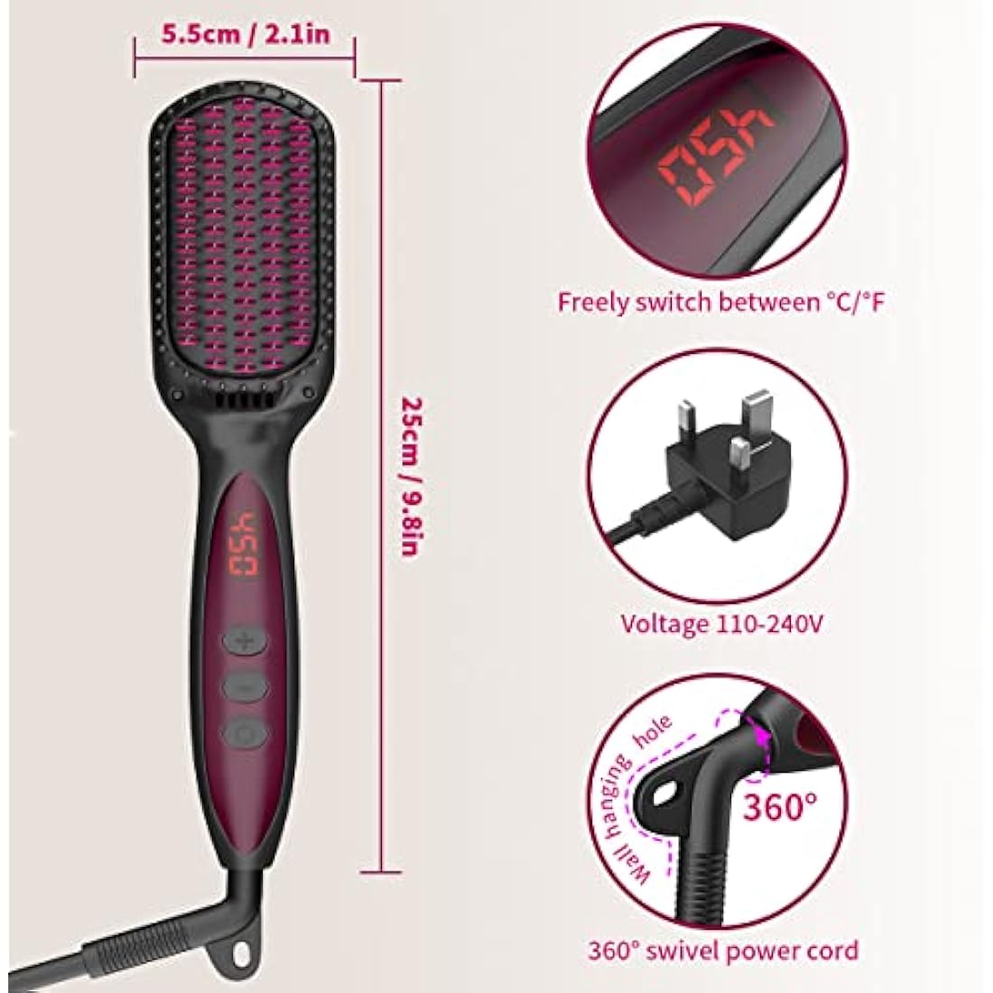Jolof Store Ionic Hair Straightener Brush – Ceramic Anti-Scald Styler