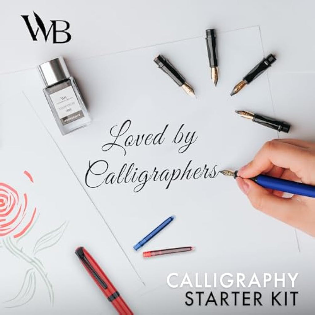 Wordsworth & Black Calligraphy Pen Set | 2 Pens, 60 Cartridges & Ink
