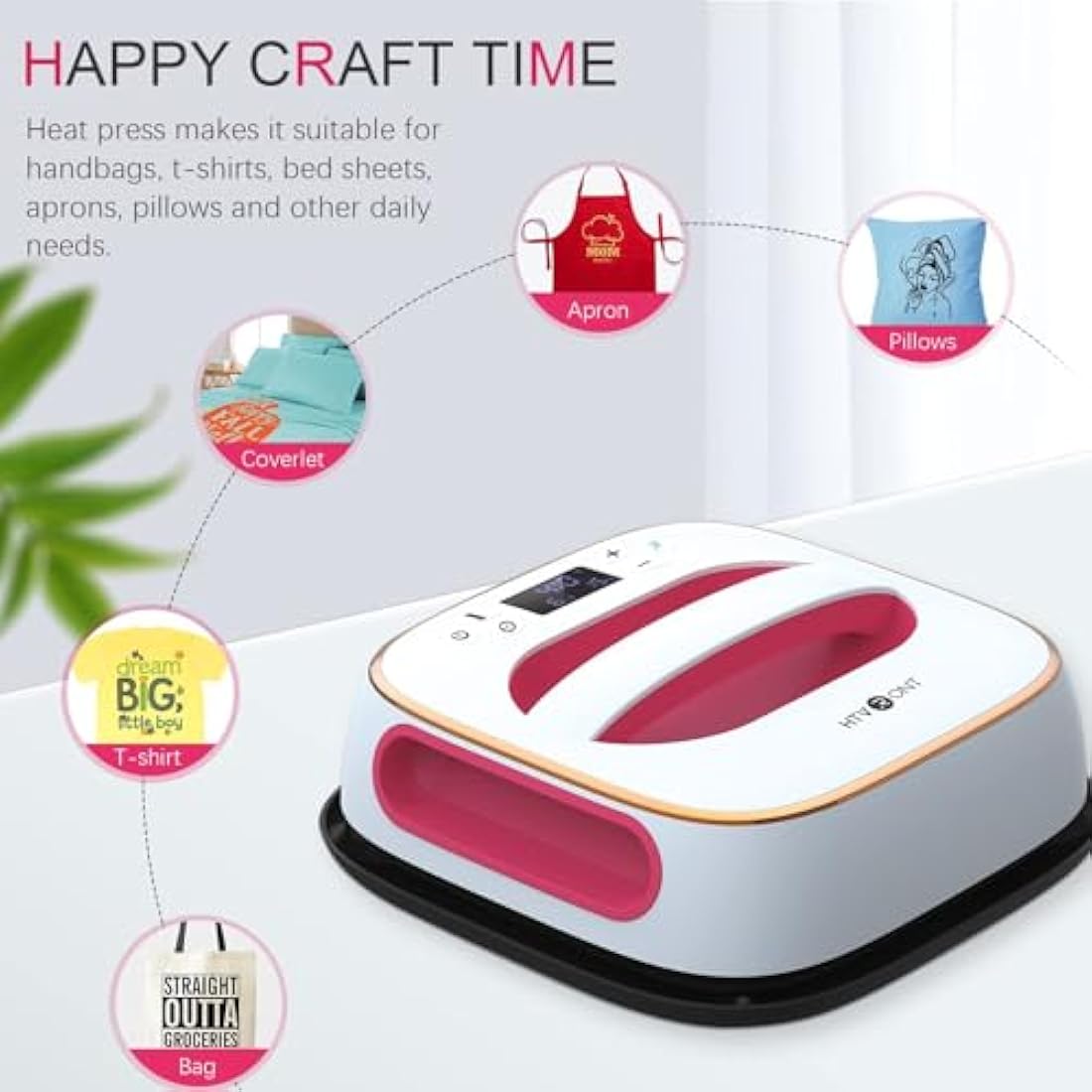 HTVRONT 10x10 Portable Heat Press Machine for T-Shirts & HTV - Raspberry