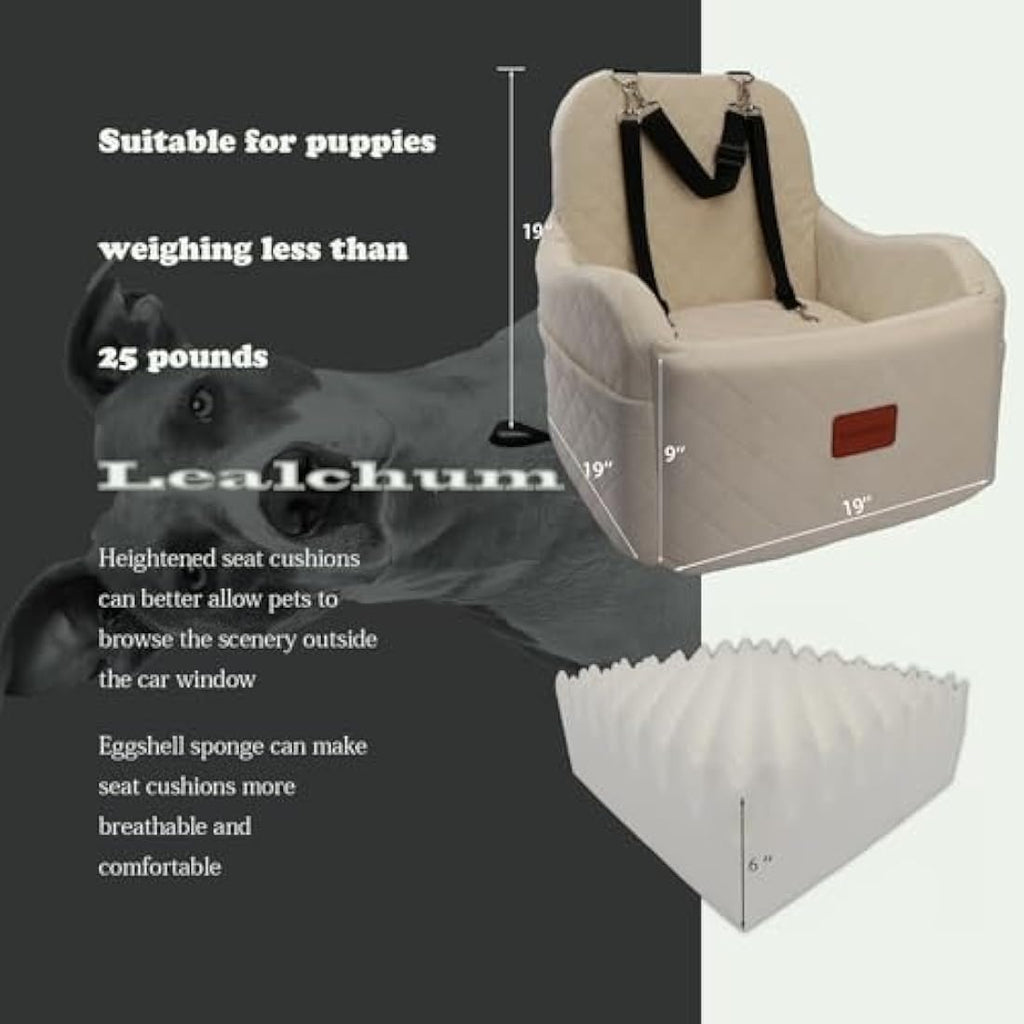 Lealchum Dog Booster Car Seat | Washable Memory Foam Pet Bed - Beige
