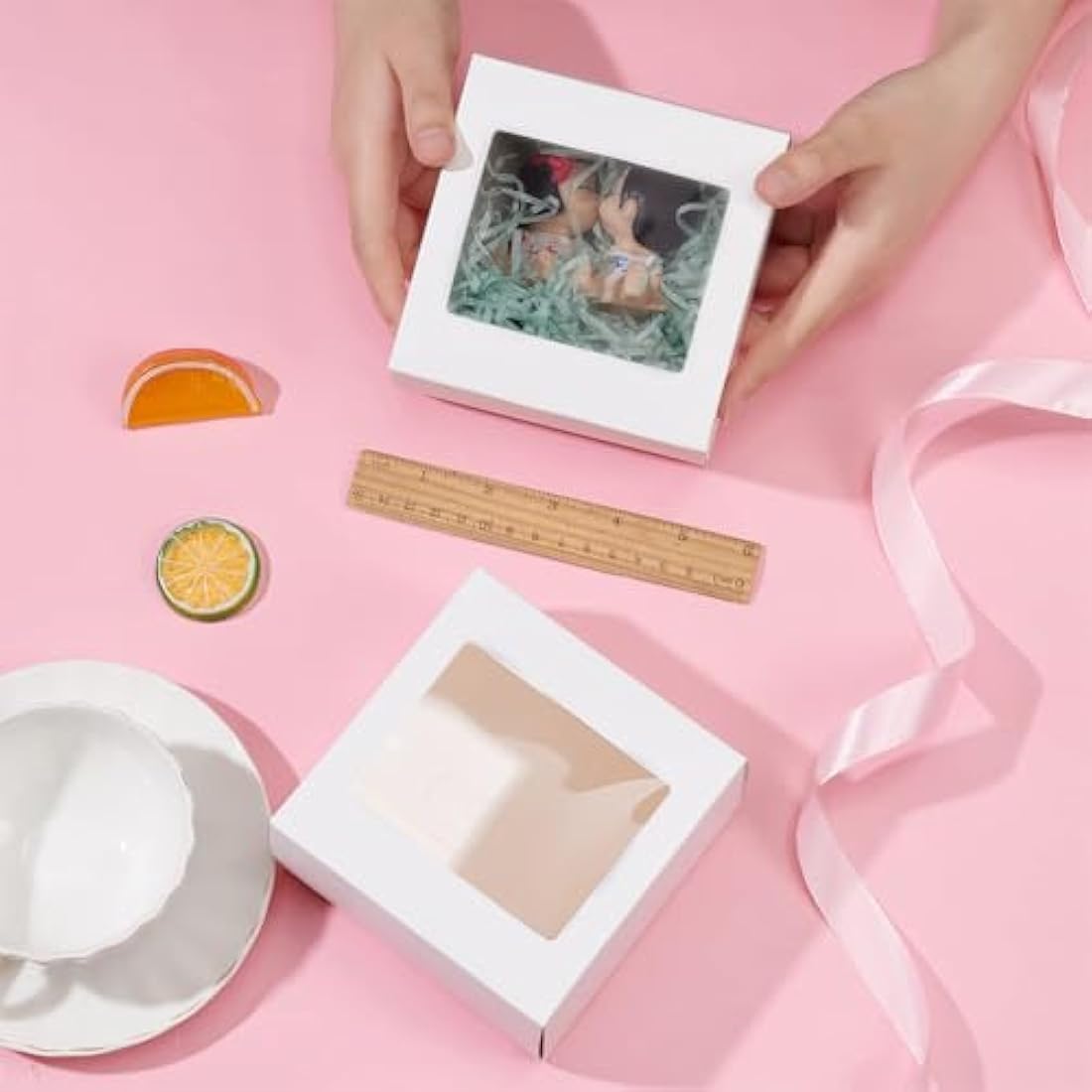 BENECREAT White Kraft Paper Gift Boxes with Window - 12x12x6cm (18 Pack)