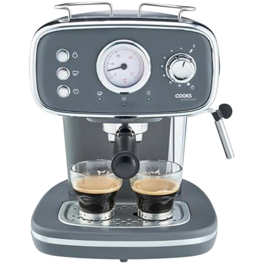Cooks Professional 15 Bar Retro Espresso Machine with Steam Wand - Grey