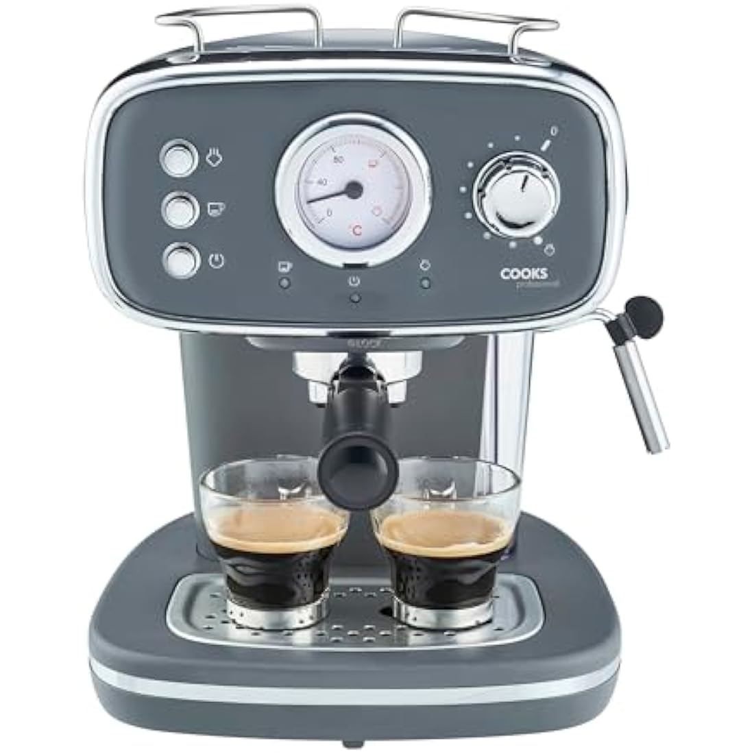 Cooks Professional 15 Bar Retro Espresso Machine with Steam Wand - Grey