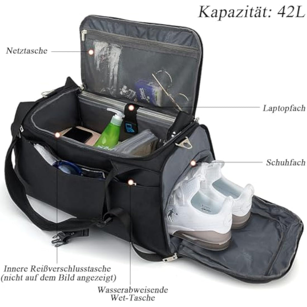 Jolof Store 42L Waterproof Gym Bag with Shoe Compartment & Lock
