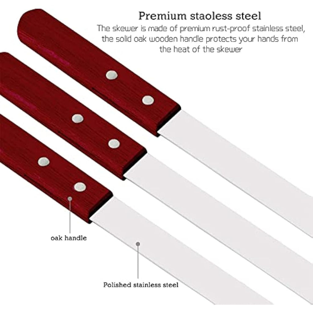 24" Stainless Steel Flat Kebab Skewers for BBQ Grill | 8Pcs
