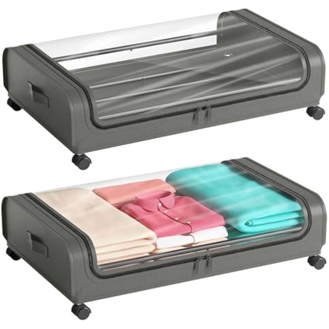 2-Pack Under Bed Storage with Wheels | 48L Metal Frame - Grey