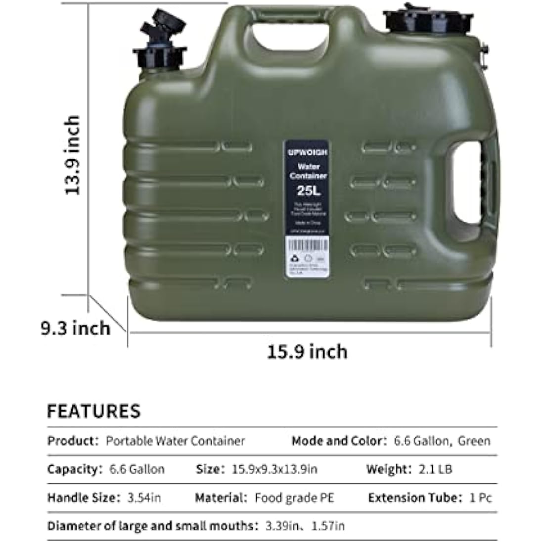 Jolof Store 25L Water Container – Leakproof Military Green Camping Jug
