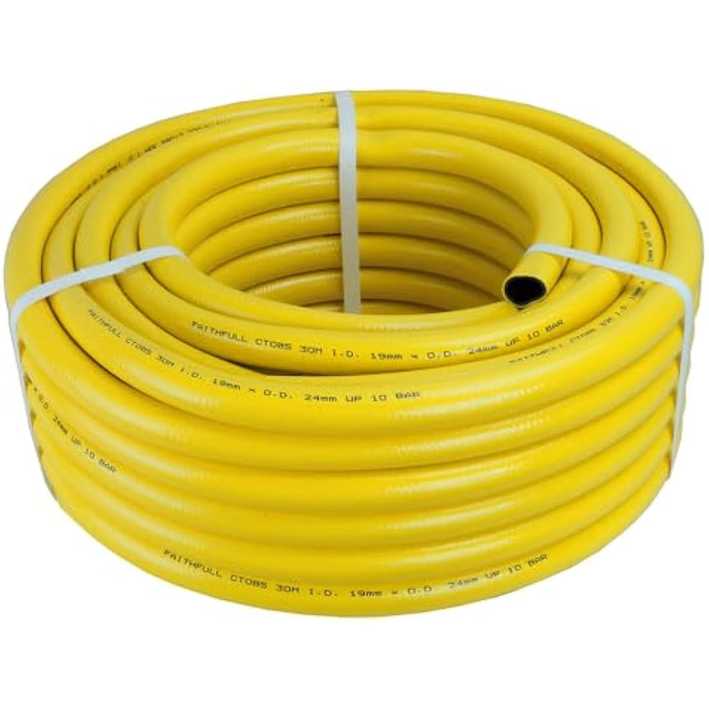 Faithfull Heavy-Duty Reinforced PVC Builders Hose - 30m x 19mm Yellow