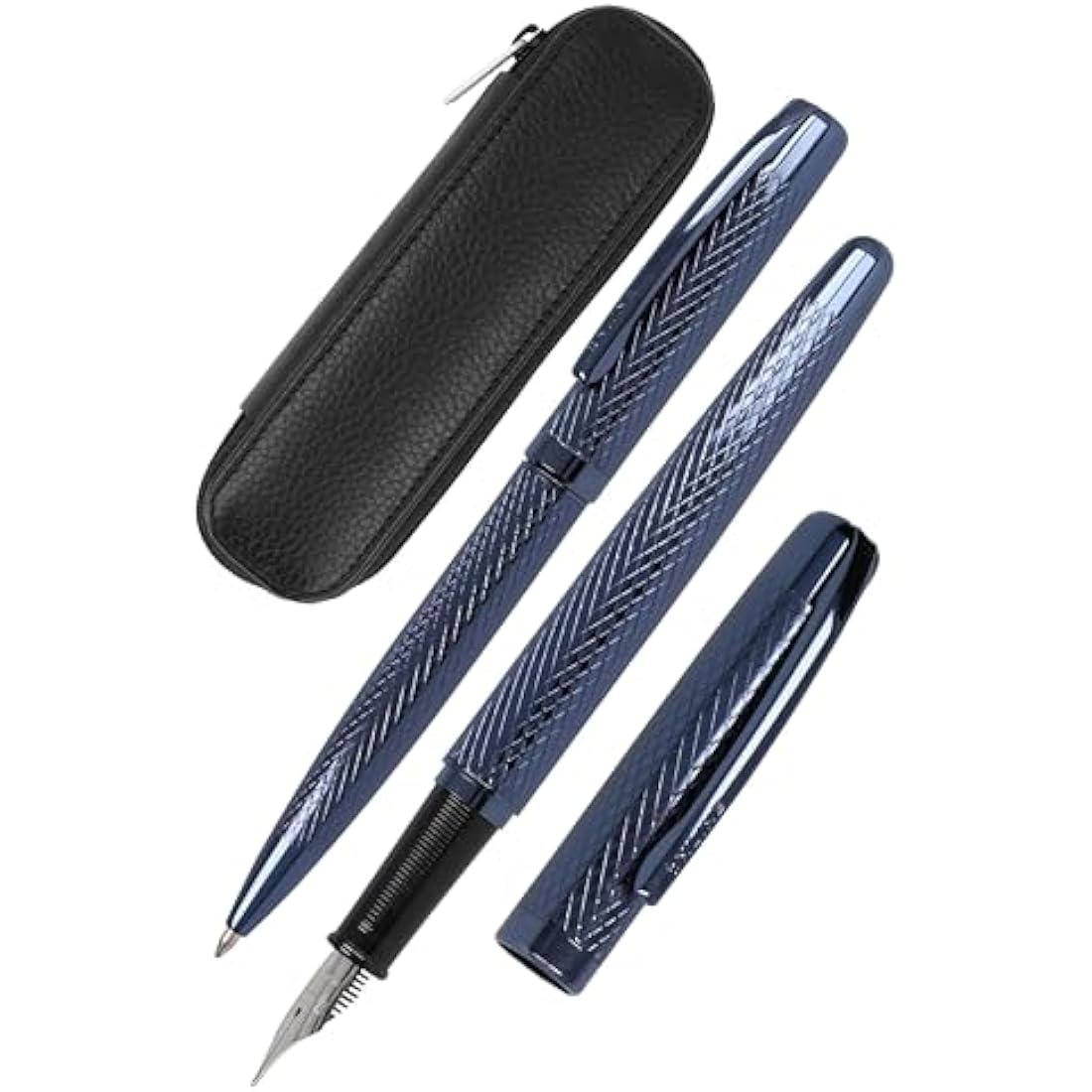 Jolof Store Eleganza Fountain Pen & Ballpen Set with Leather Case - Blue