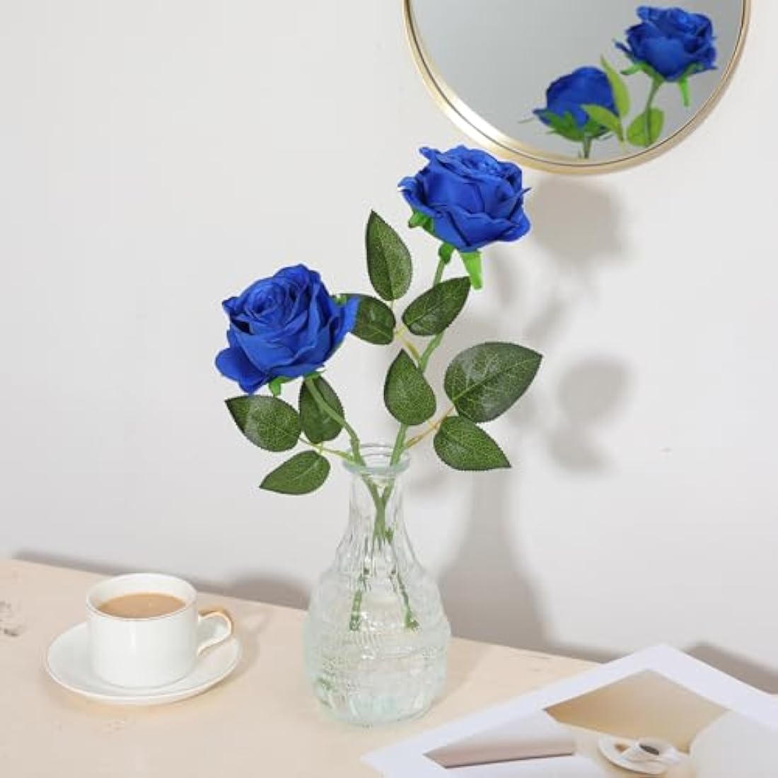 12PCS Artificial Silk Roses | 21" Long Stem Fake Flowers - Blue