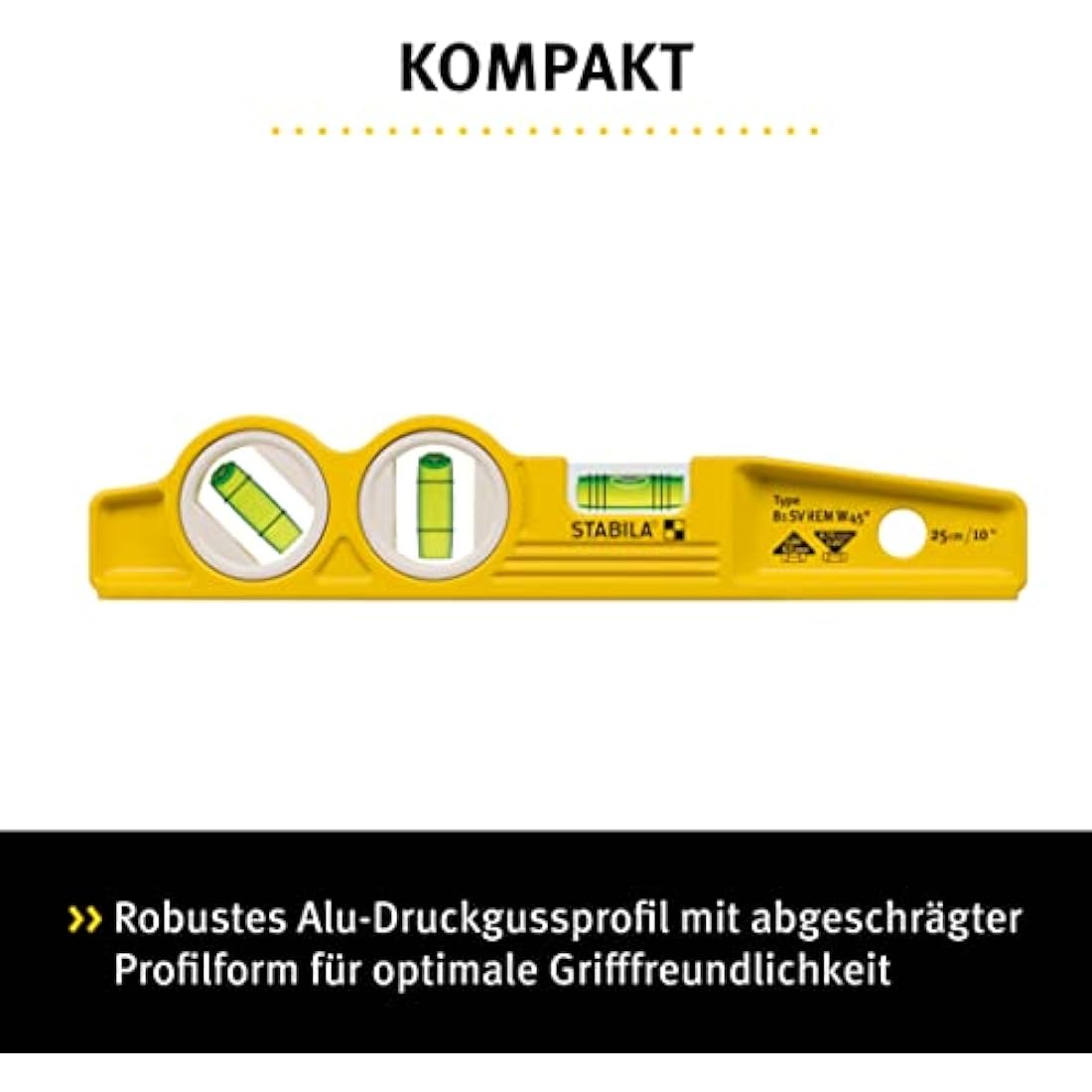 Stabila 81 SV REM W45 Torpedo Spirit Level with Slope Vials & Bag
