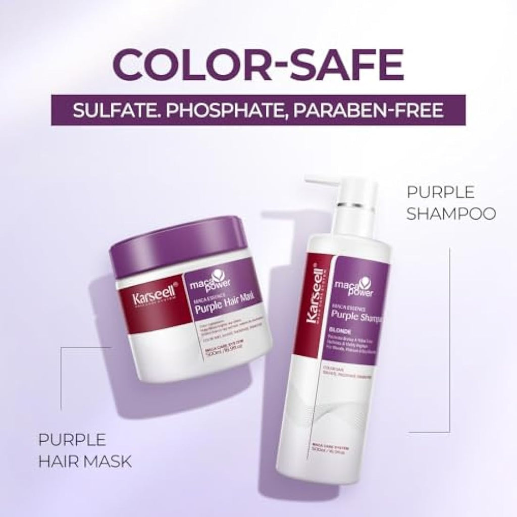Karseell Purple Shampoo and Hair Mask Set for Blonde & Silver Hair