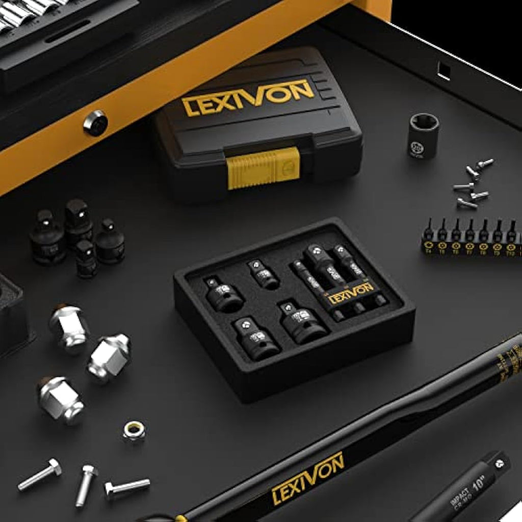 LEXIVON 7-Piece Impact Socket Adapter & Extension Set – Black Phosphate