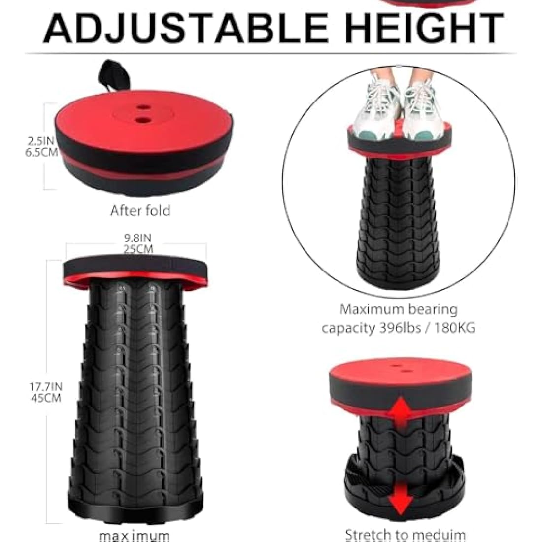 Telescopic Folding Stool – Portable Camping Chair, 396lb Capacity