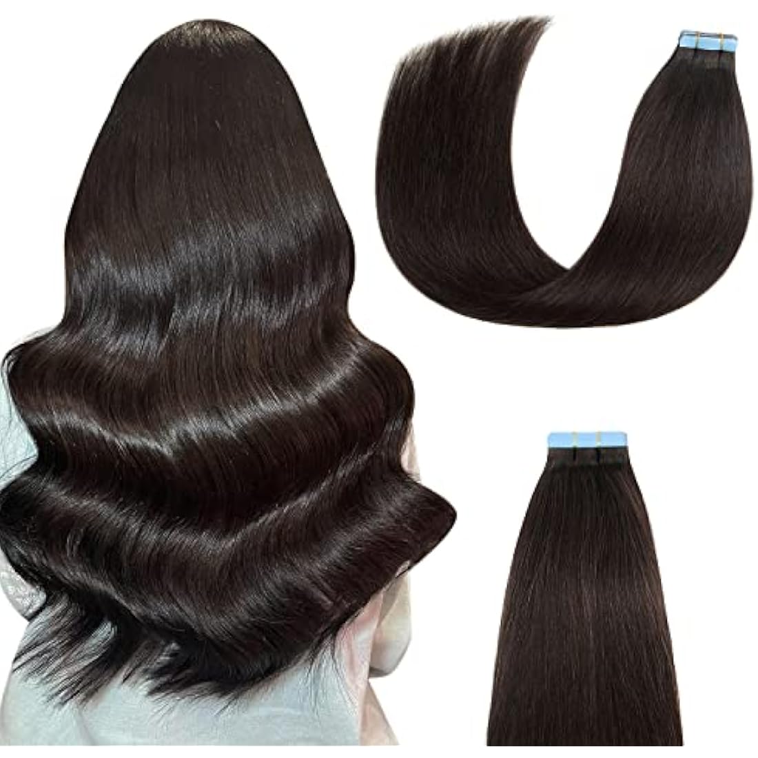 AGMITY Tape in Hair Extensions – 16 Inch Remy Human Hair #1B Black
