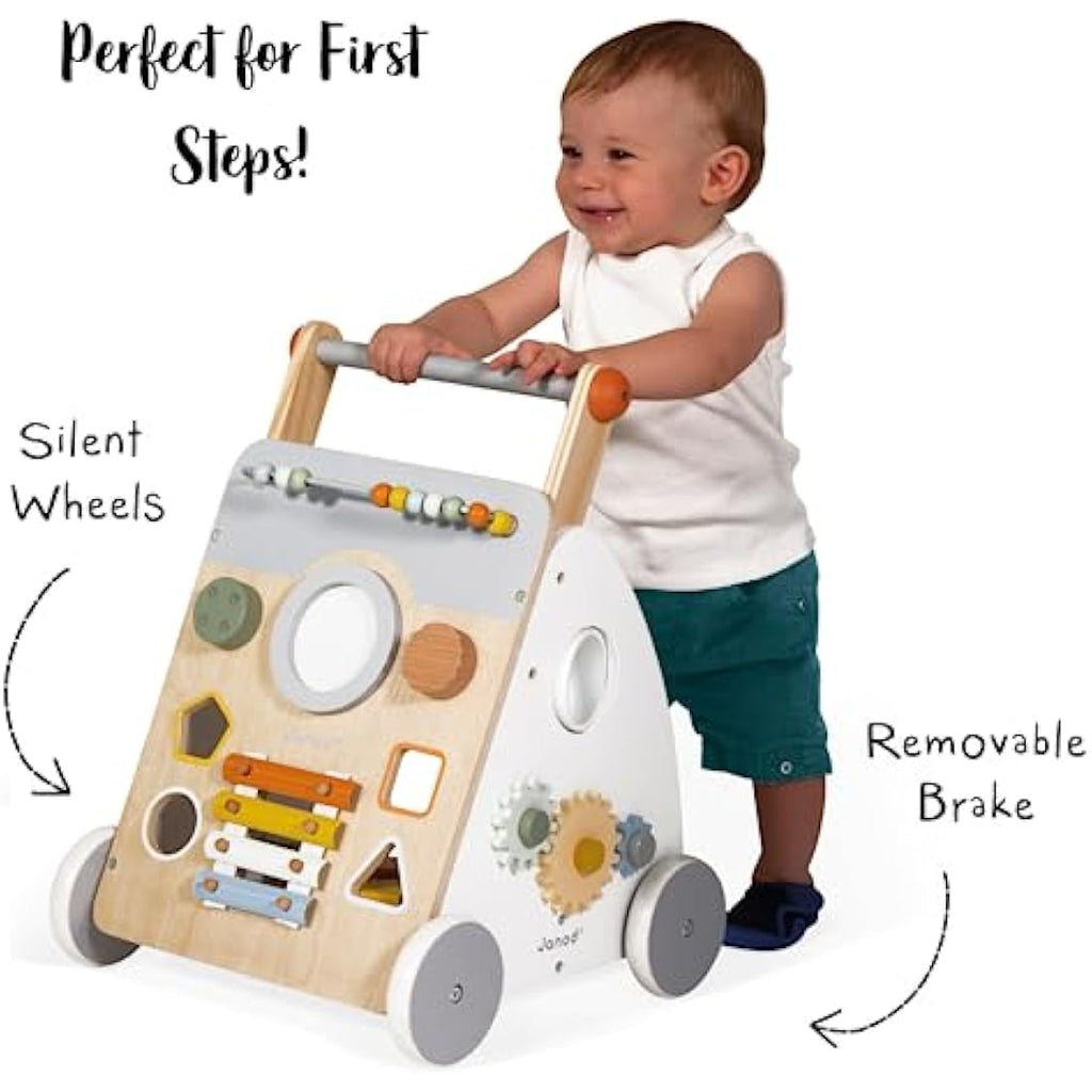 Janod Sweet Cocoon Wooden Multi-Activity Baby Walker and Pushcart