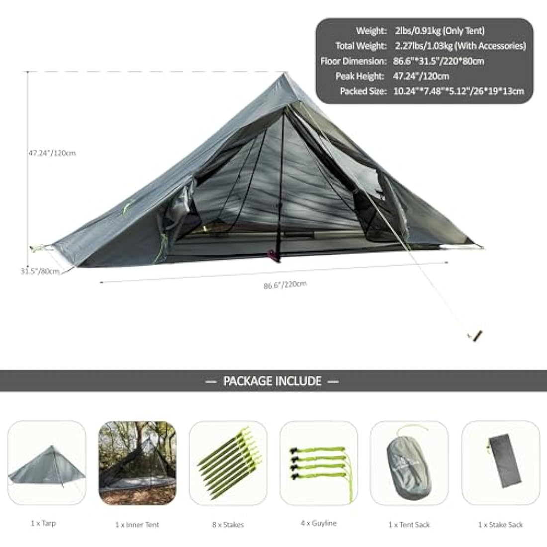Nature Link Altair One Ultralight 1-Person Trekking Pole Backpacking Tent