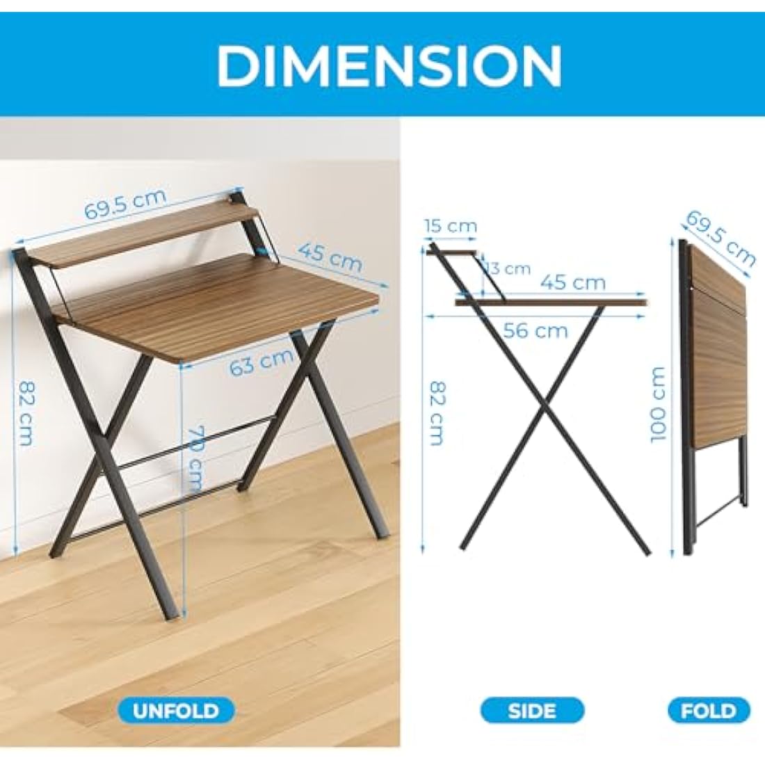 GreenForest Foldable Computer Desk with Monitor Shelf | Espresso