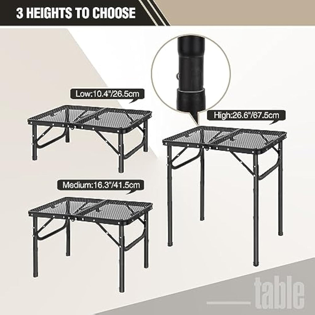 REDCAMP 2ft Folding Camping Table | Adjustable Height Aluminum Grill Table