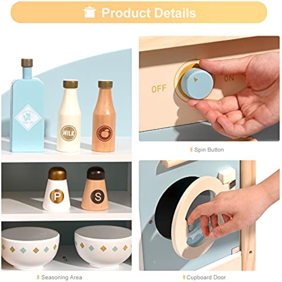 ROBUD Wooden Play Kitchen Toy – Kids Pretend Role Play Set for Ages 3-6