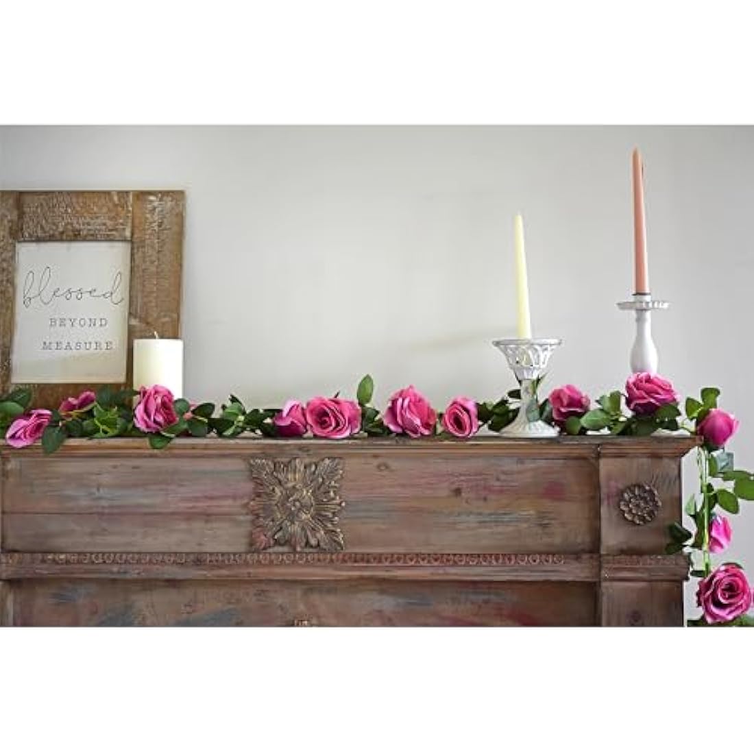FiveSeasonStuff 2-Pack Fuchsia Silk Rose Garlands – 14.4ft Artificial Vines