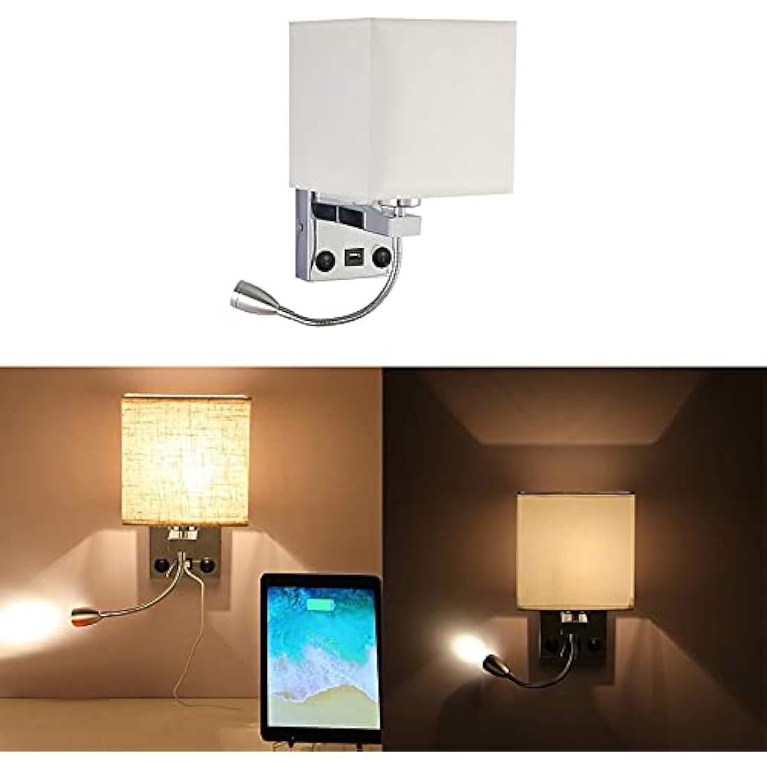 DEECOZY LED Bedside Reading Wall Lamp with USB Port and Gooseneck