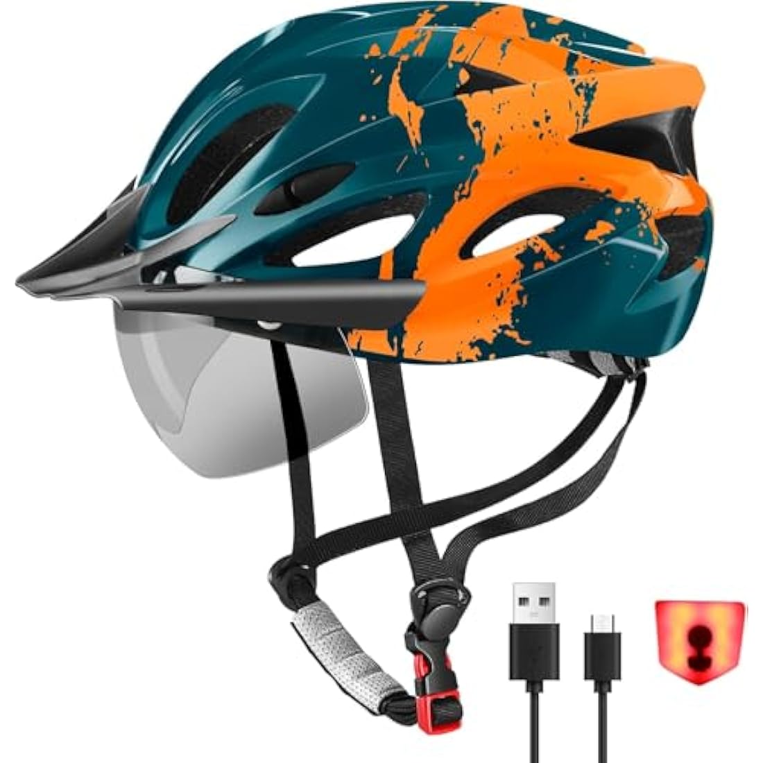 RaMokey Bike Helmet with LED Light & Magnetic Goggles | Adjustable 57-62cm