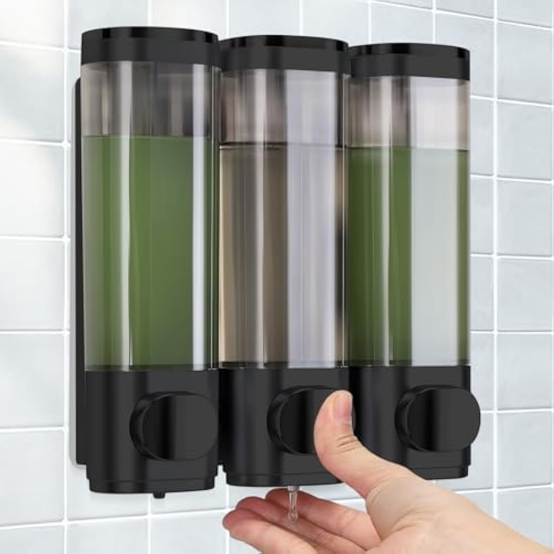 3-Chamber Wall Mount Soap Dispenser – No Drill Black ABS