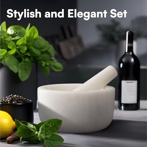 Jolof Store White Marble Mortar and Pestle Set – 18cm Stone Spice Grinder