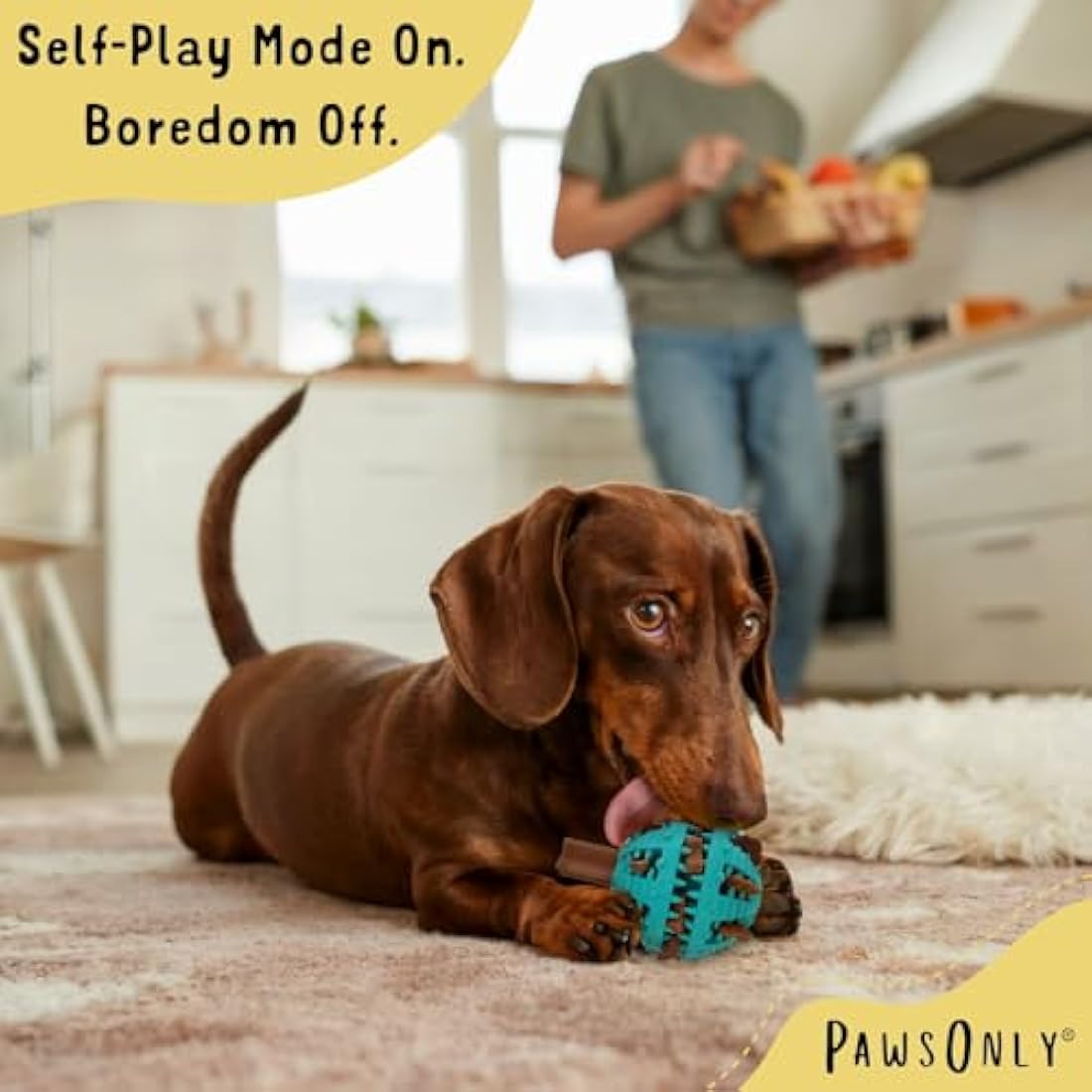 PawsOnly Interactive Dog Treat Dispenser Ball – Dental Care Puzzle Toy, Blue