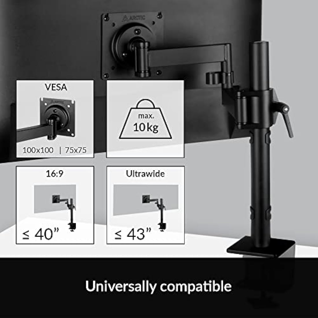 ARCTIC X1 Monitor Arm – Ergonomic Desk Mount for 43" Ultrawide – Black