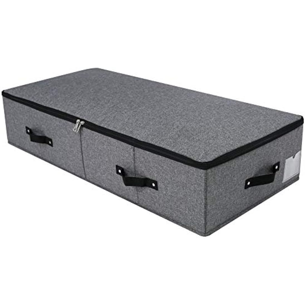 Foldable Under Bed Storage Box with Zipper Lid - Black Grey