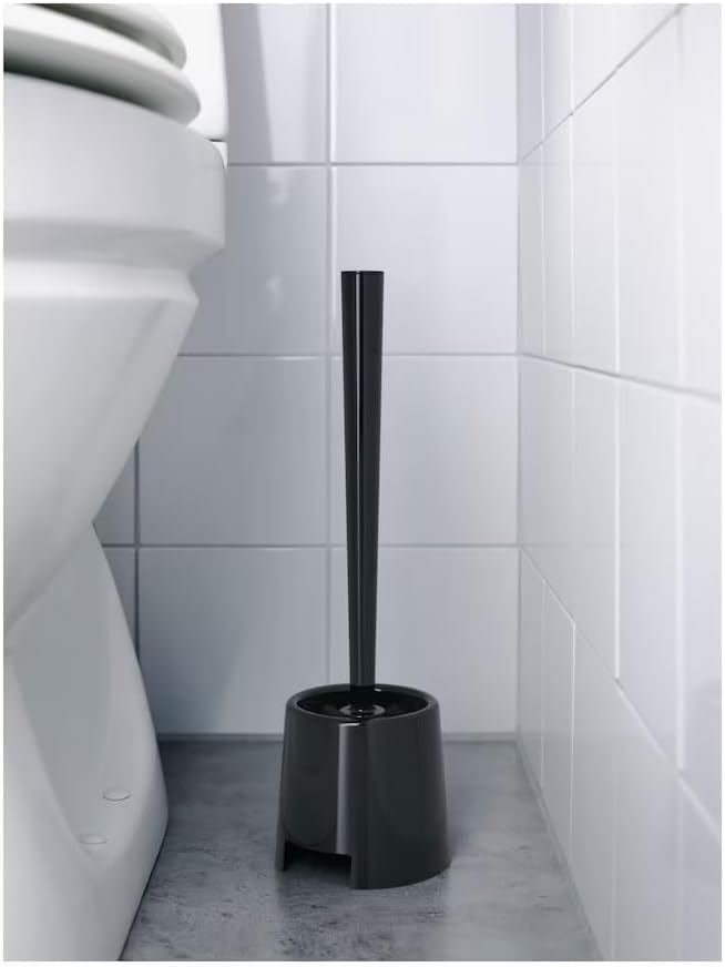 BOLMEN Toilet brush and holder, Black or White plastic with Strong Dense Bristles Black