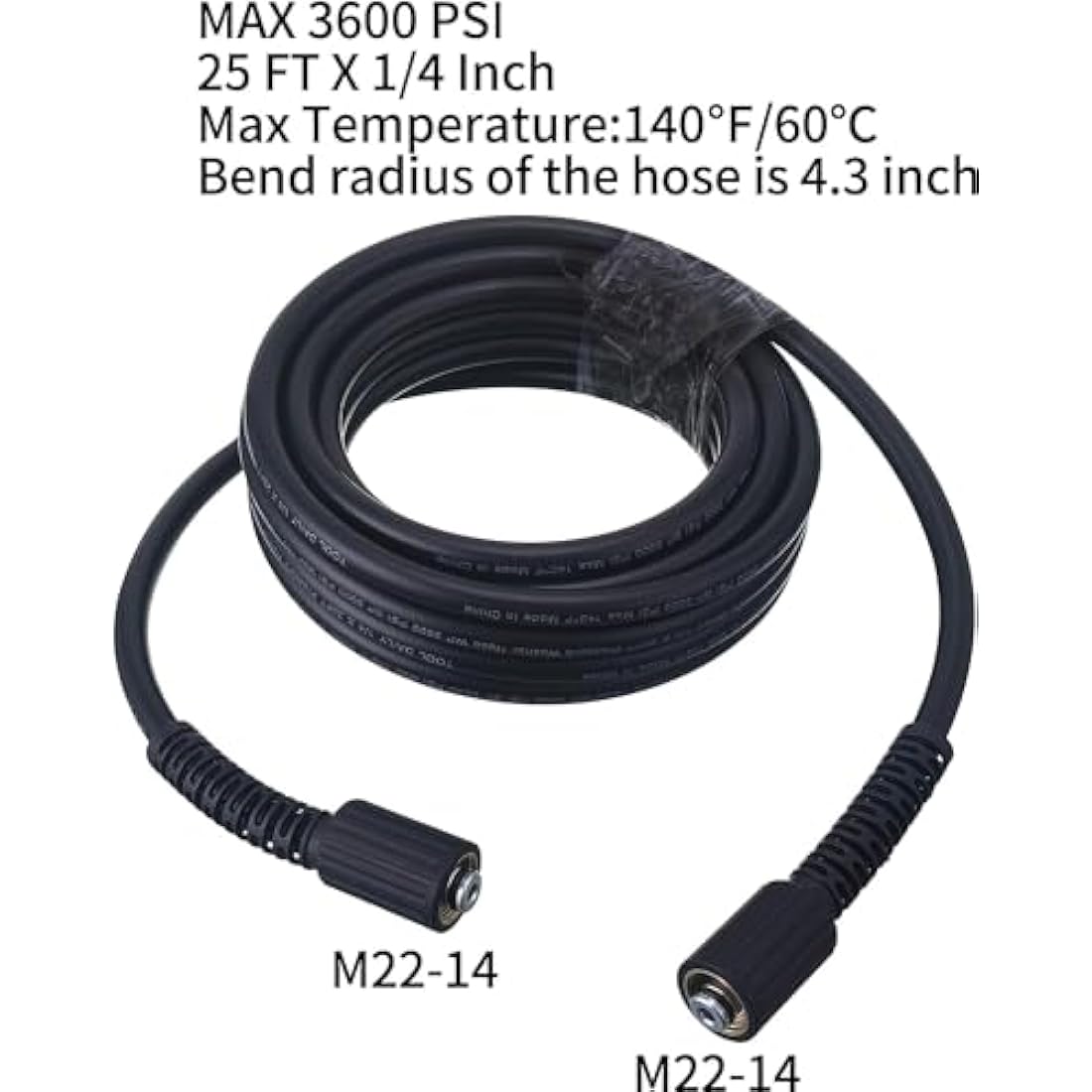 Tool Daily Pressure Washer Hose | 25 FT x 1/4 Inch | 3600 PSI M22 14mm