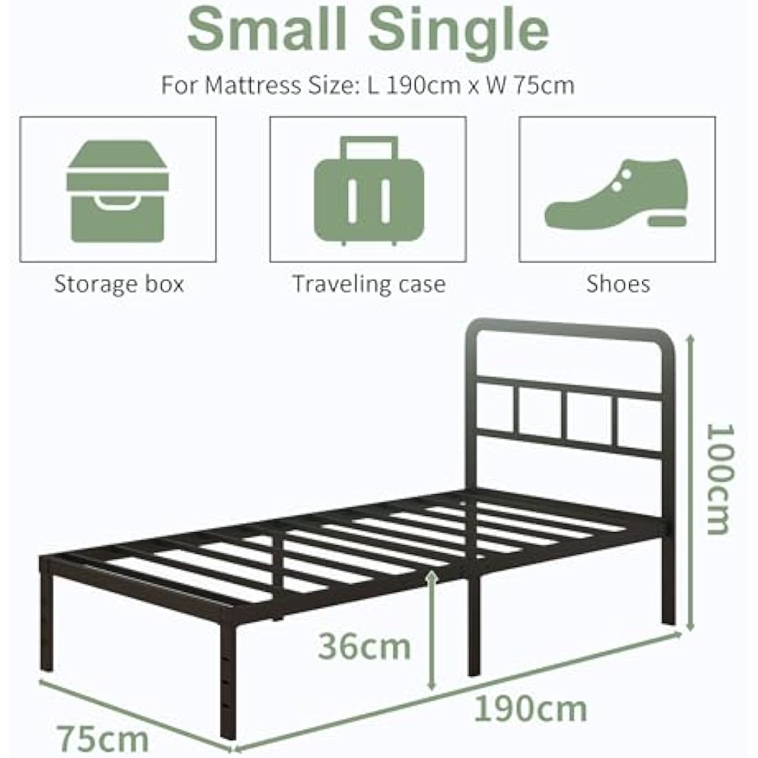 2ft 6 Small Single Metal Bed Frame with Curved Headboard