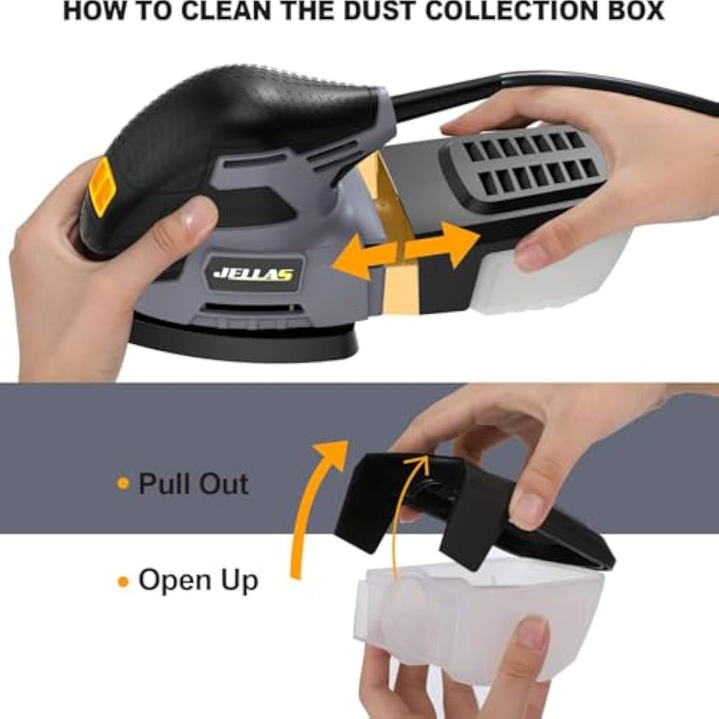 JELLAS Detail Mouse Sander – 220W Compact Wood Sander with 16 Sandpapers