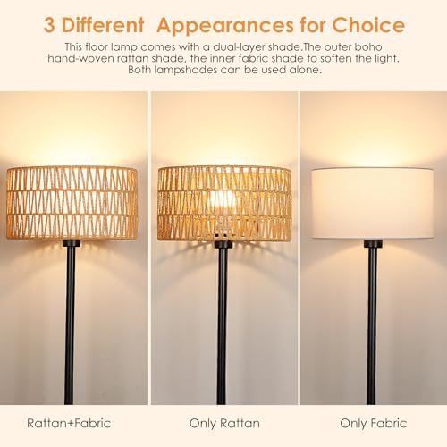Rattan Boho Floor Lamp | 3 Color Temperature Standing Lamp