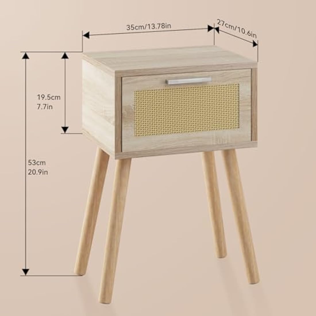 YMYNY Rattan Nightstand Set of 2 - Modern Wood Bedside Table with Drawer