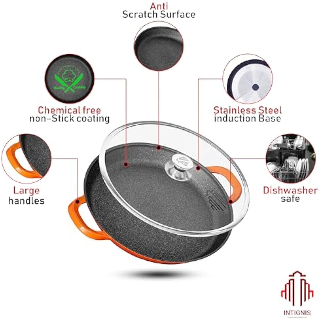 Ceramic Non-Stick Paella Pan with Glass Lid – Orange, 36cm