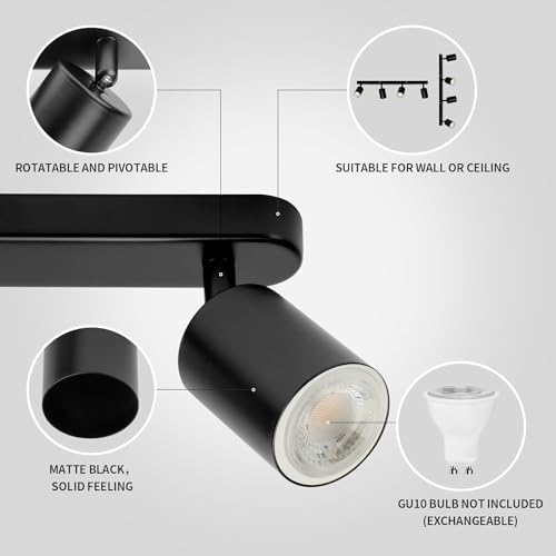 4-Way GU10 Ceiling Spotlight – Matte Black Adjustable Light