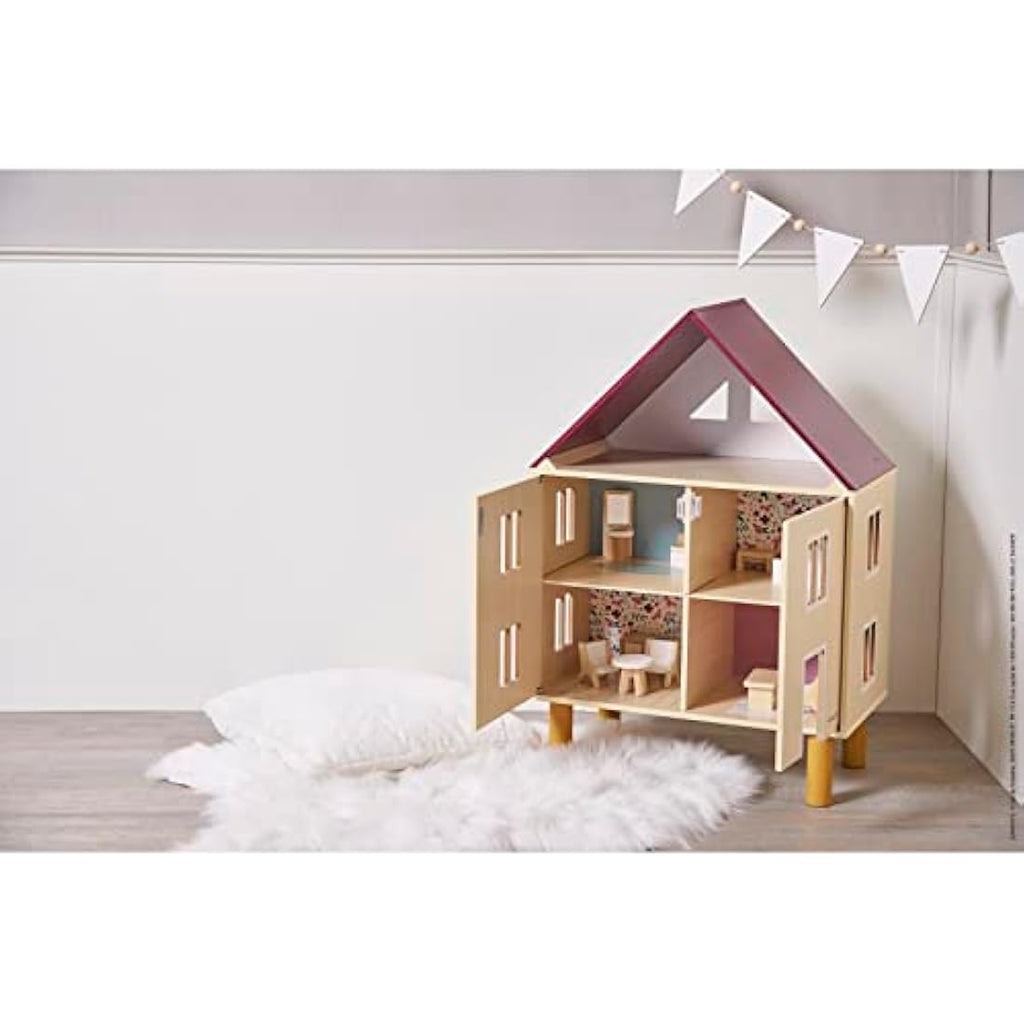Janod Twist Wooden Dollhouse – FSC Wood Toy with 11 Accessories